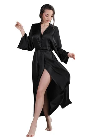 Satin Silk Long Gown 2 piece set Bridal Night Suit Nightwear Sleepwear Night Dress